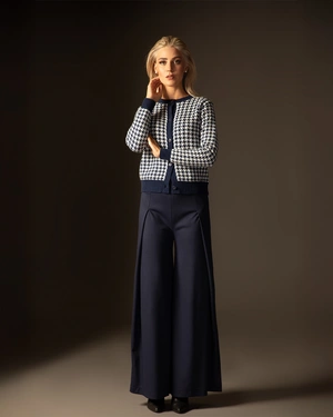 Dark blue flannel trousers with relaxed straight silhouette | Trousers and Leggings - 3