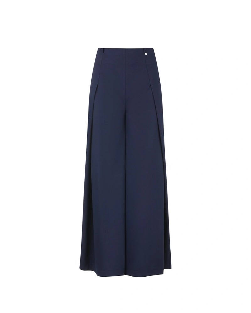 Dark blue flannel trousers with relaxed straight silhouette | Trousers and Leggings
