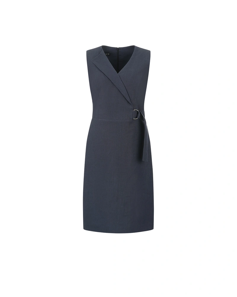 Dark blue hemp summer business dress | Dresses