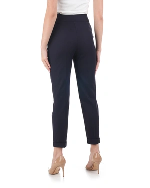Dark blue high-waisted trousers with a crease and tapered leg | Trousers and Leggings - 8