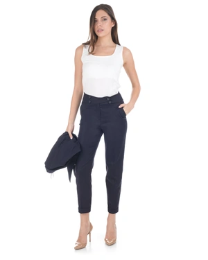 Dark blue high-waisted trousers with a crease and tapered leg | Trousers and Leggings - 9