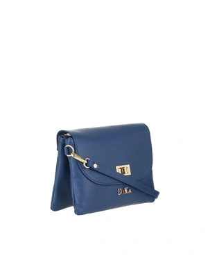 Dark blue leather bag with flap and gold details | Bags - 1