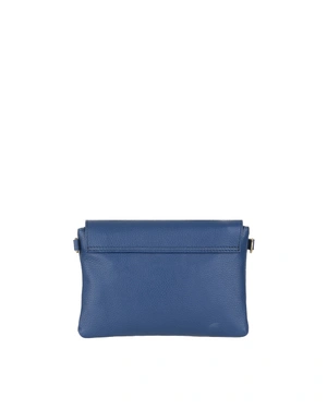 Dark blue leather bag with flap and gold details | Bags - 2