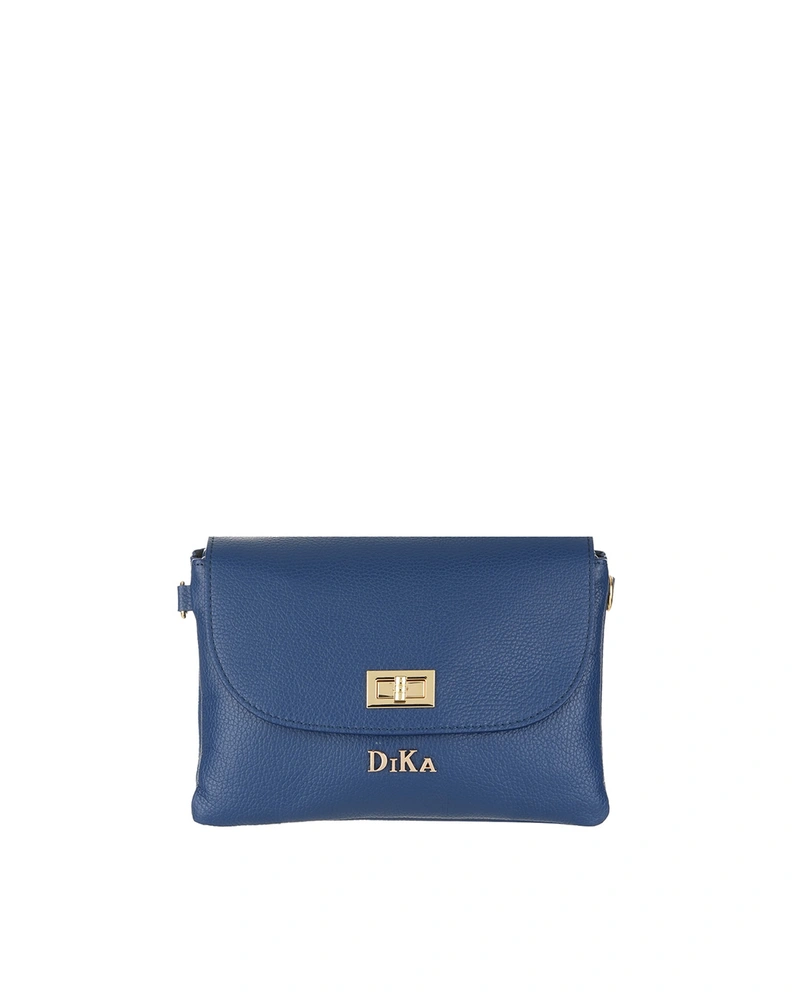Dark blue leather bag with flap and gold details | Bags