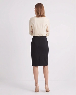 Dark blue pencil skirt with side slit | Skirts and Shorts - 2
