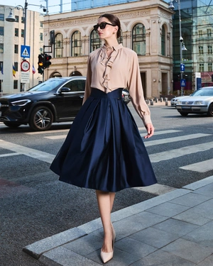 Dark blue satin skirt, below-knee length | COLLECTION - 8