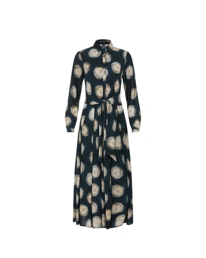 Dark blue shirt dress with beige print | Dresses | Dika.com Dark blue shirt dress with beige print | Dresses