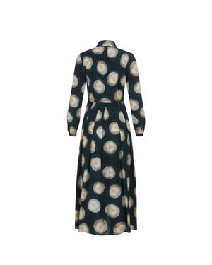 Dark blue shirt dress with beige print | Dresses | Dika.com - 1 Dark blue shirt dress with beige print | Dresses - 1