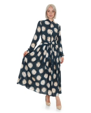 Dark blue shirt dress with beige print | Dresses - 8
