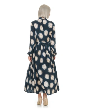 Dark blue shirt dress with beige print | Dresses - 10