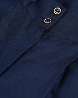 Dark blue summer trousers with high waist | Trousers - 2