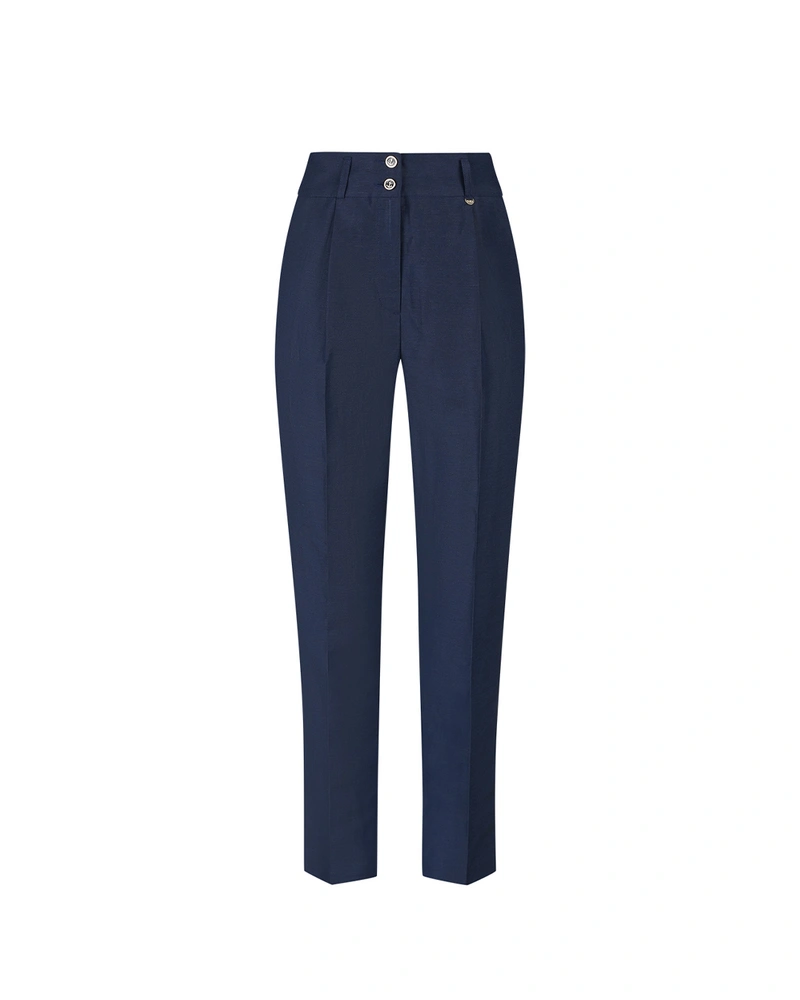 Dark blue summer trousers with high waist | Trousers