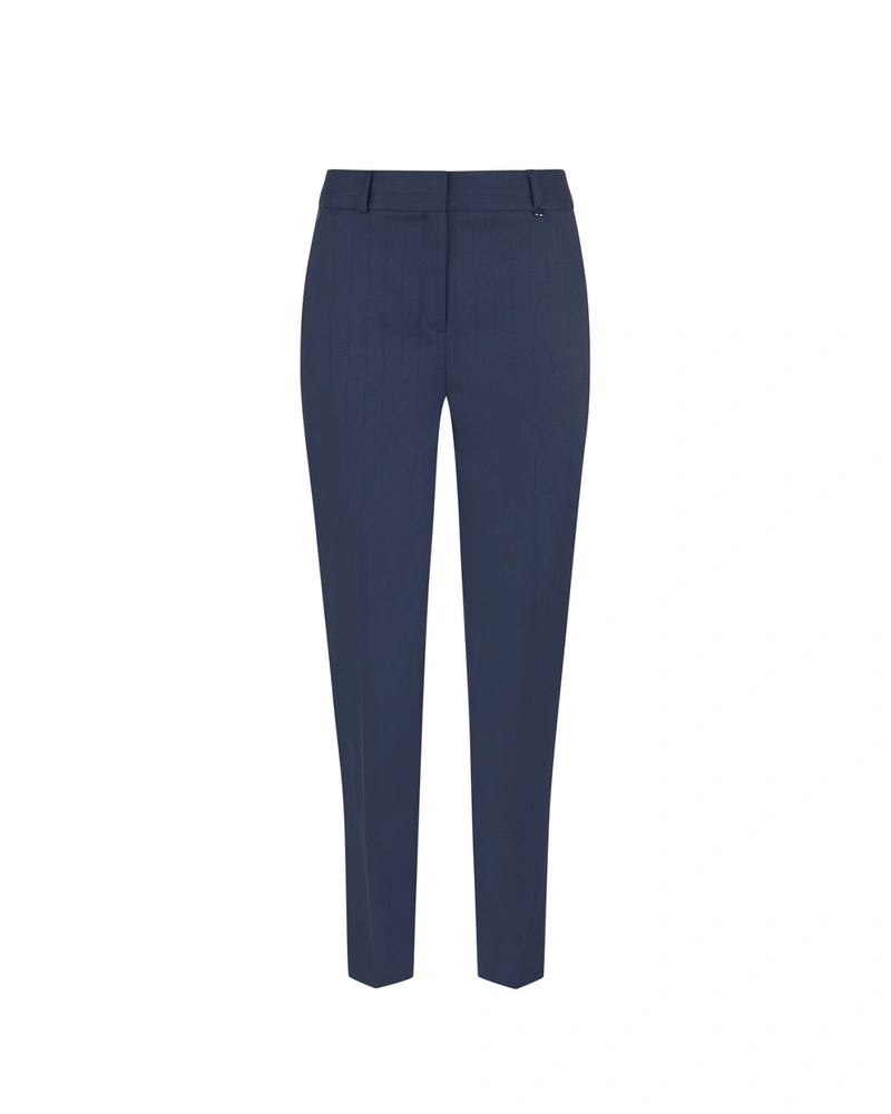 Dark blue tailored trousers with a permanent crease and Italian pockets, with fine delicate sequins | Trousers