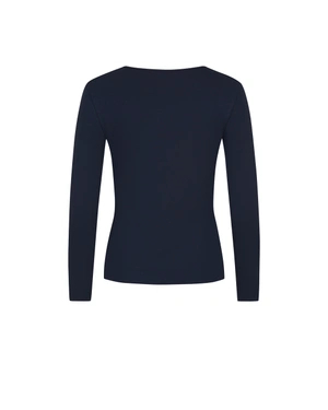 Dark blue viscose blouse with square neckline |  - 1