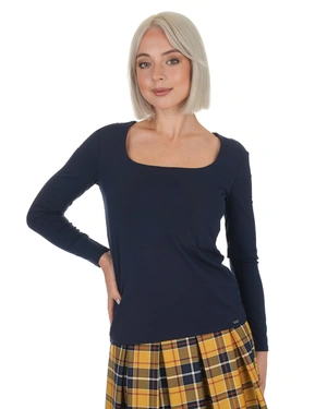 Dark blue viscose blouse with square neckline |  - 3