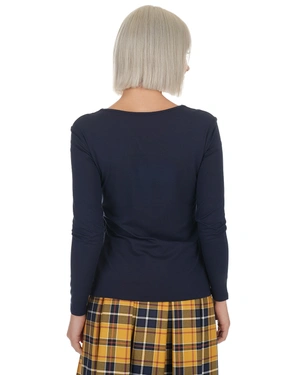 Dark blue viscose blouse with square neckline |  - 4