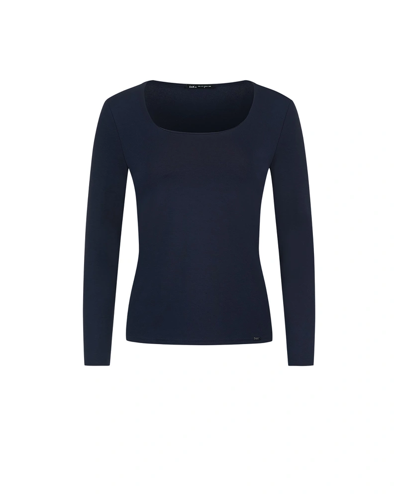 Dark blue viscose blouse with square neckline | T-shirts