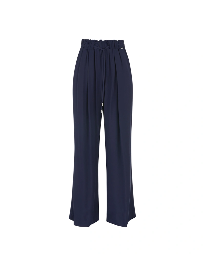 Pantaloni largi bleumarin, confecționați din 100% viscoză moale. | Pantaloni