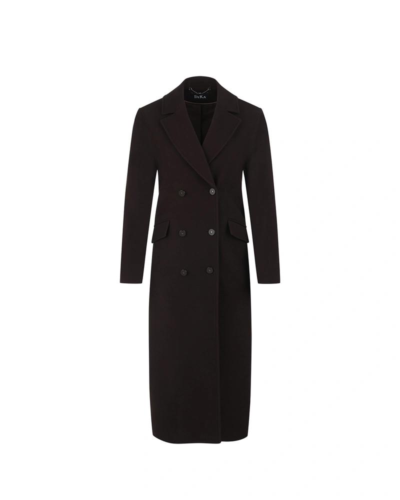 Dark brown double-breasted wool coat | Outerwear