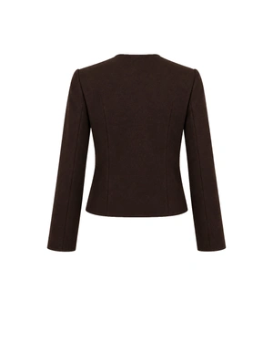 Dark brown fitted wool blazer with decorative gold-tone buttons | Jackets and Blazers - 3