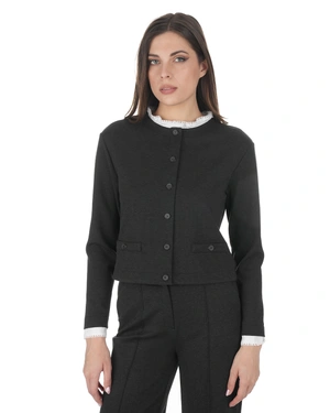 Tamnobraon pletena bluza sa kontrastnom belom kragnom | Bluze - 1