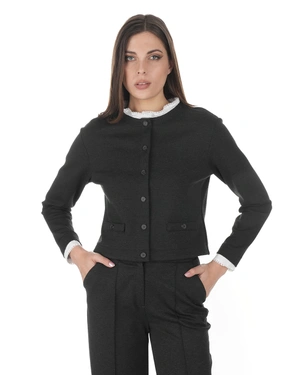 Tamnobraon pletena bluza sa kontrastnom belom kragnom | Bluze - 2