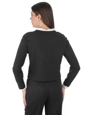 Tamnobraon pletena bluza sa kontrastnom belom kragnom | Bluze - 3