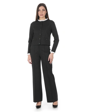 Tamnobraon pletena bluza sa kontrastnom belom kragnom | Bluze - 4