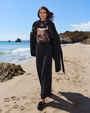 Dark brown wide-leg trousers | Trousers - 1