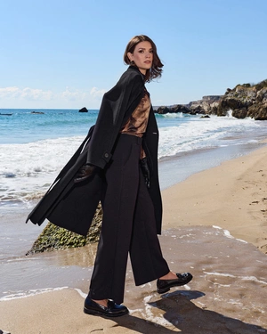 Dark brown wide-leg trousers | Trousers - 2