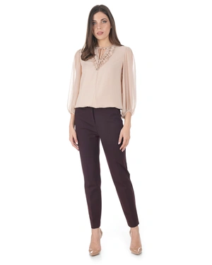 Dark brown women’s tapered-leg trousers | Trousers - 1