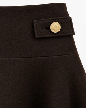 Jupe marron foncé en laine avec boutons décoratifs dorés | Jupes - 4
