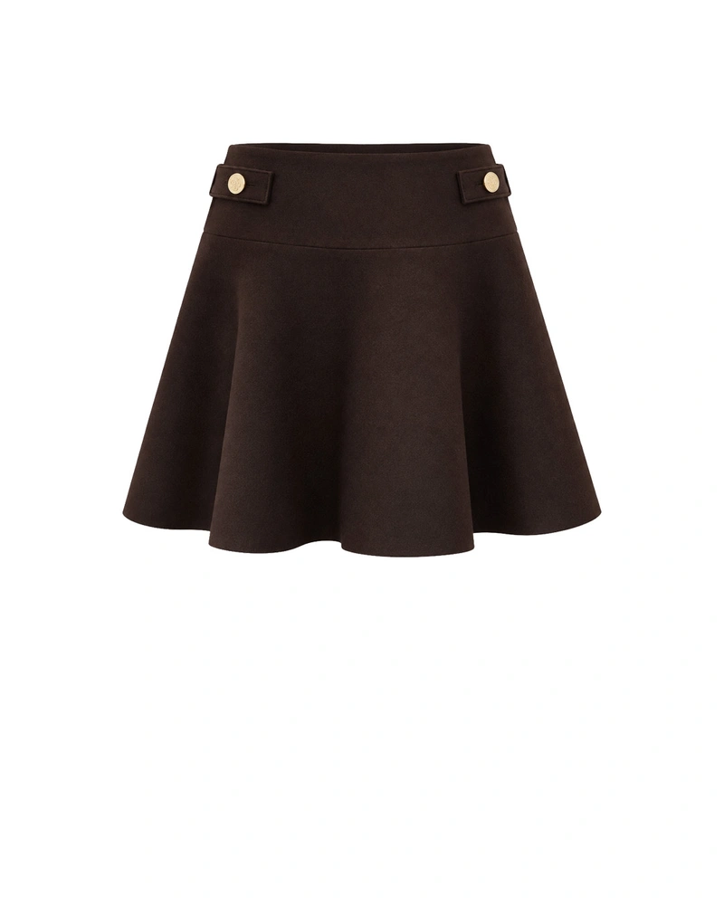 Jupe marron foncé en laine avec boutons décoratifs dorés | Jupes
