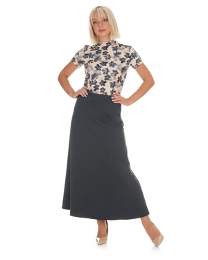 Dark navy midi skirt with an elegant A-line silhouette | Skirts - 2