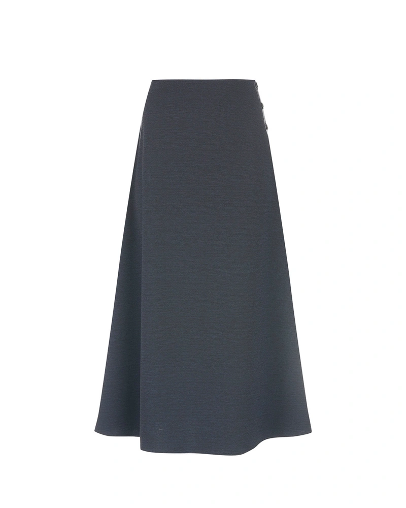 Dark navy midi skirt with an elegant A-line silhouette | Skirts