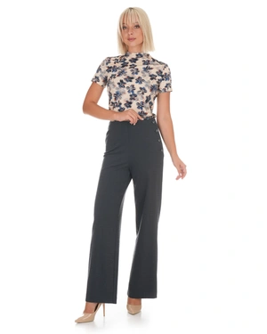 Dark navy women’s wide-leg trousers | Trousers - 2