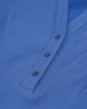 Denim blue linen shirt-style dress with short sleeves | NEW - 3