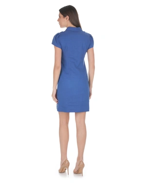 Denim blue linen shirt-style dress with short sleeves | NEW - 5