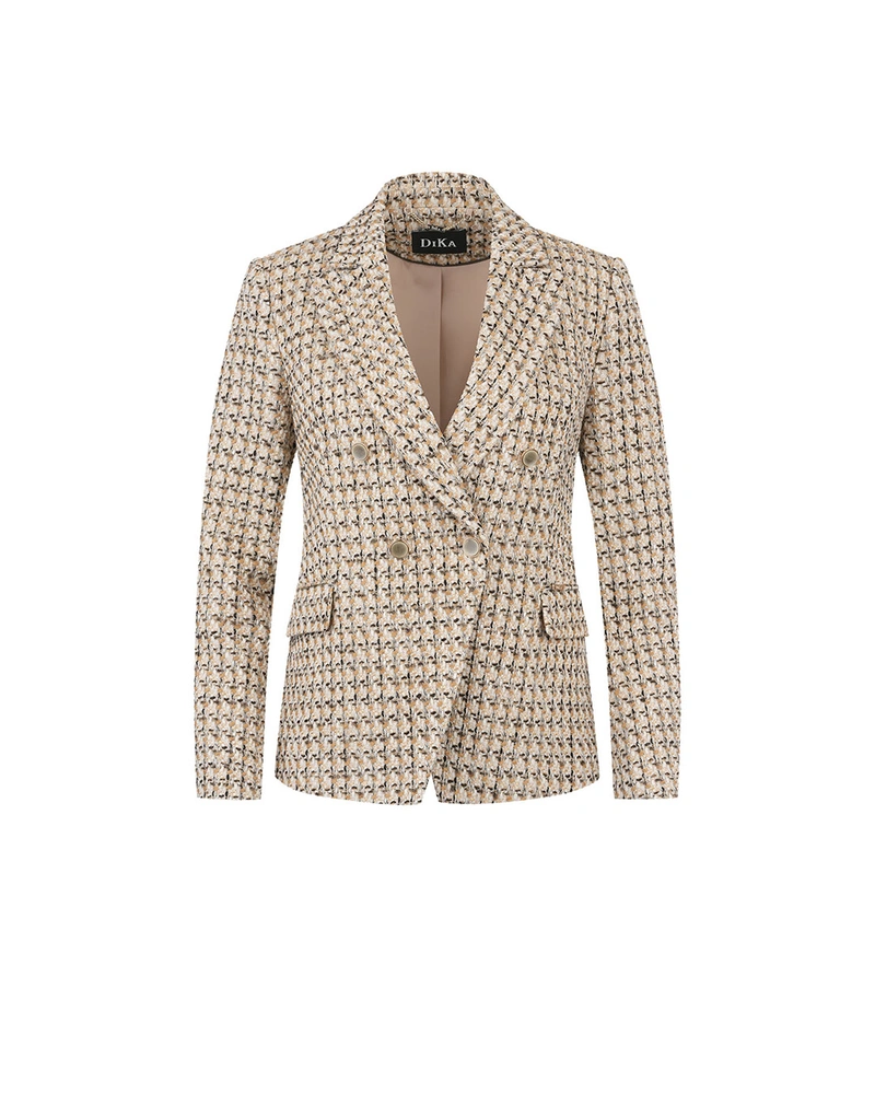 Double-breasted beige houndstooth blazer with lurex thread | Jackets and Coats