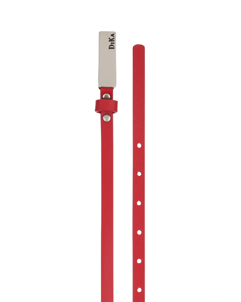 Dress belt, in burgundy color, 1 cm, with silver buckle and classic DiKa logo | Belts