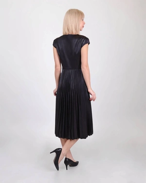 Eco-leather dress with a pleated lower part | Dresses - 3