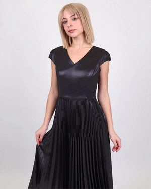 Eco-leather dress with a pleated lower part | Dresses - 4