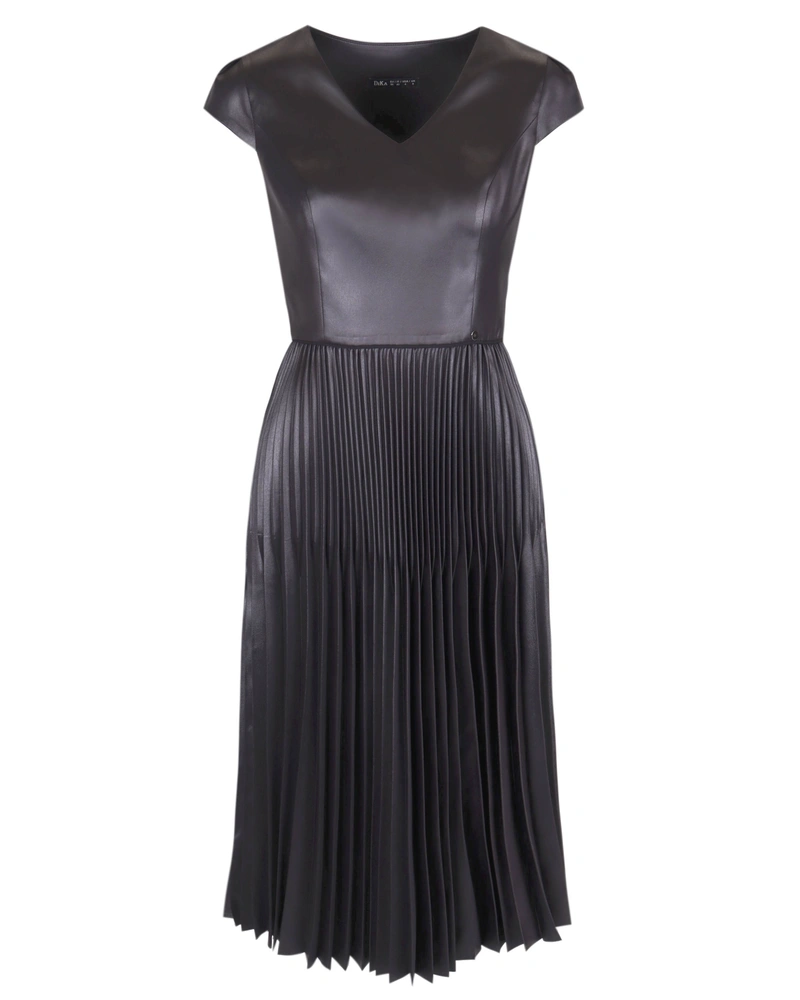 Eco-leather dress with a pleated lower part | Dresses and Jumpsuits