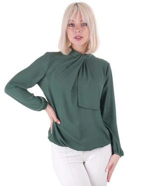 Elegant autumn blouse in dark green with a jabot | Blouses and Shirts - 2