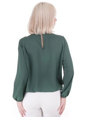 Elegant autumn blouse in dark green with a jabot | Blouses and Shirts - 3