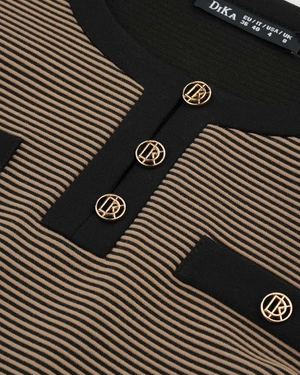 Elegant beige blouse with contrasting black details | | Dika.ge - 2 Elegant beige blouse with contrasting black details | - 2