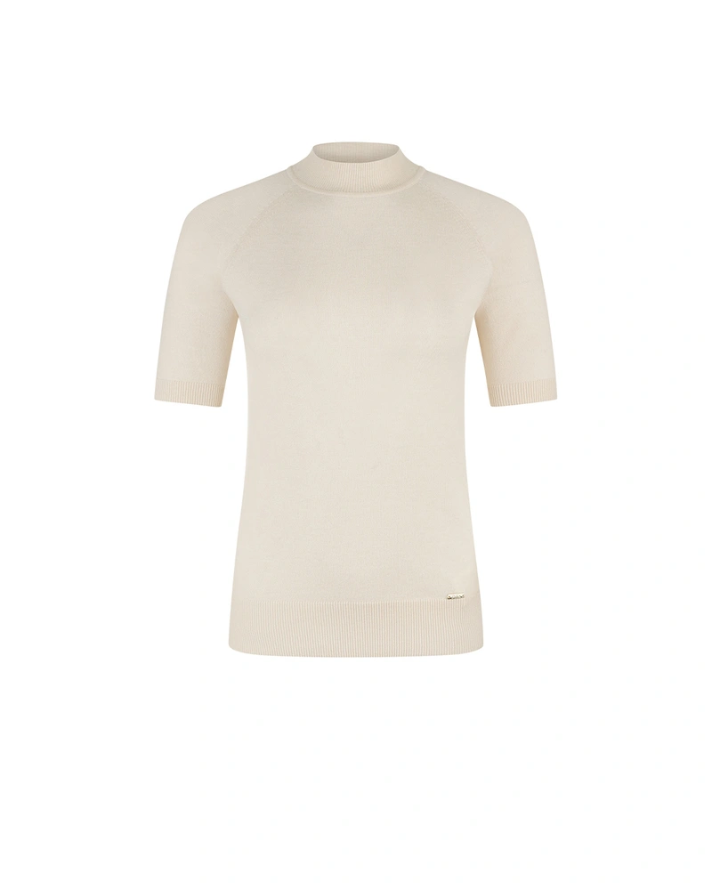 Elegant beige mock neck top | Knitwear