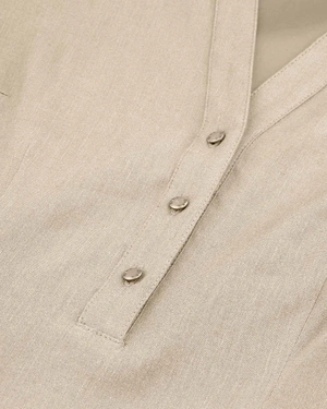 Elegant beige safari-style linen dress | Jeans - 5