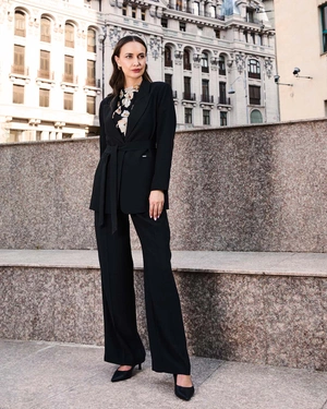 Elegant black blazer with fabric belt | Jackets and Coats - 3