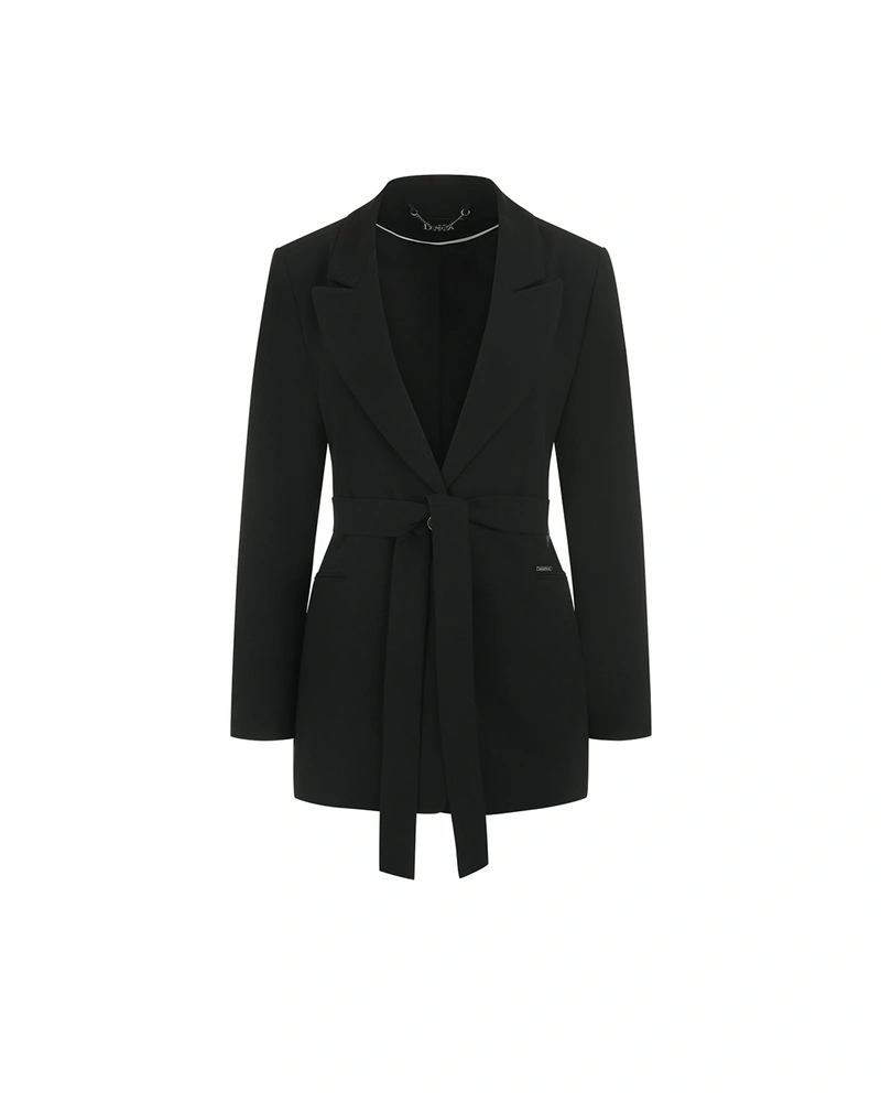 Elegant black blazer with fabric belt | Jackets and Coats